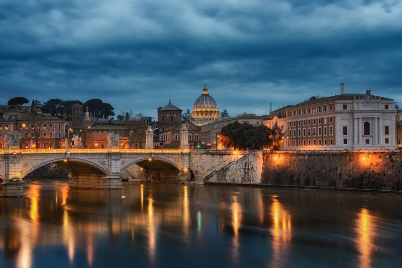 италия, рим, вечер, город, синий час, italy, italia, rome, evening, blue hour, dusk  фото превью