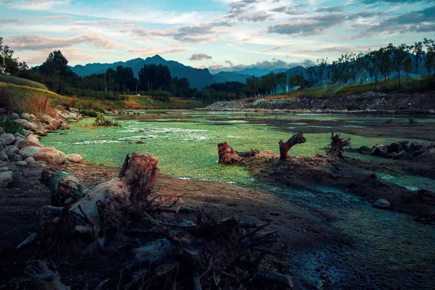 河岸 秋天 傍晚, 吴 微雨墨烟鸿
