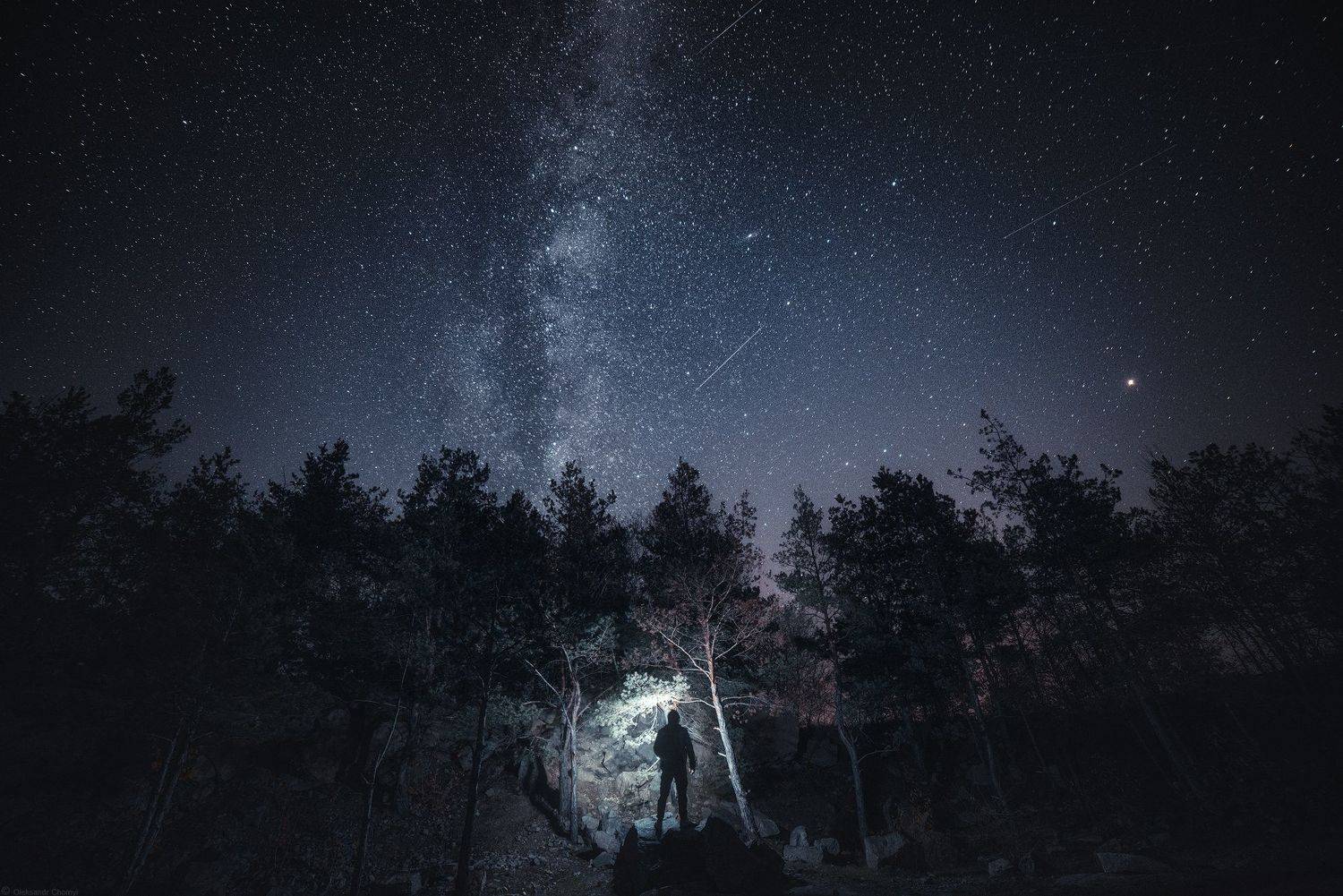 украина, коростышев, млечный путь, свет, звезды, силуэт, человек, ночь, тишина,, Александр Чорный