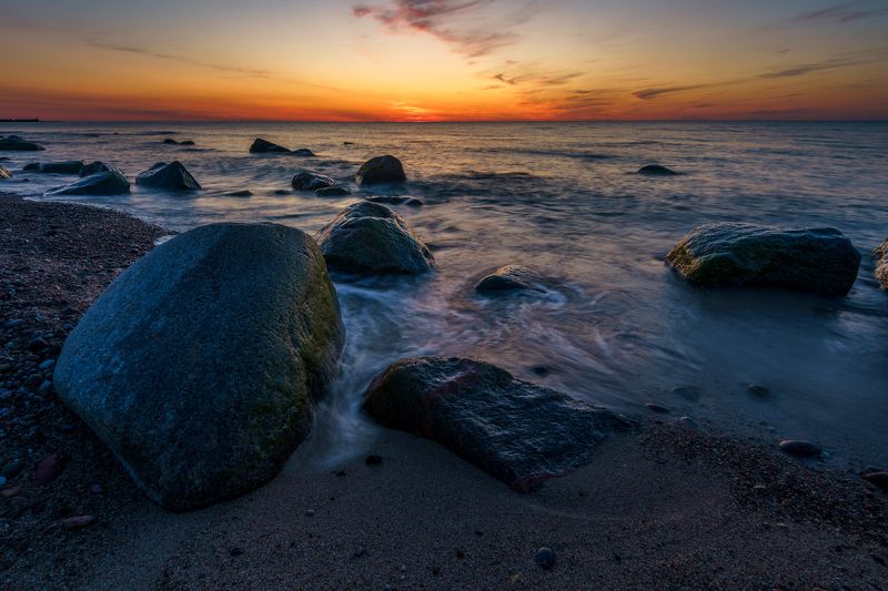 валуны, камни, закат, балтийское море * фото превью