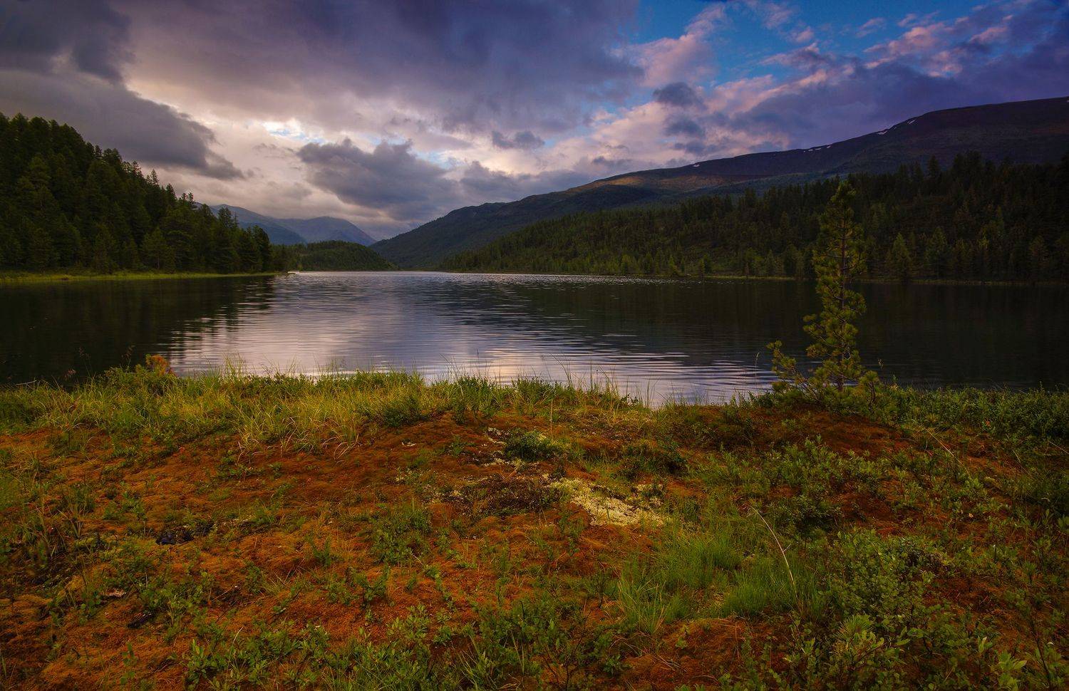 алтай, горы, вечер, сумерки, небо, облака, вода, озеро, кок-кёль, улаган, Валерий Чичкин