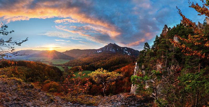 sunset, sulov, landscape, rock, skaly, mountains, nature, autumn Súlovské skály фото превью