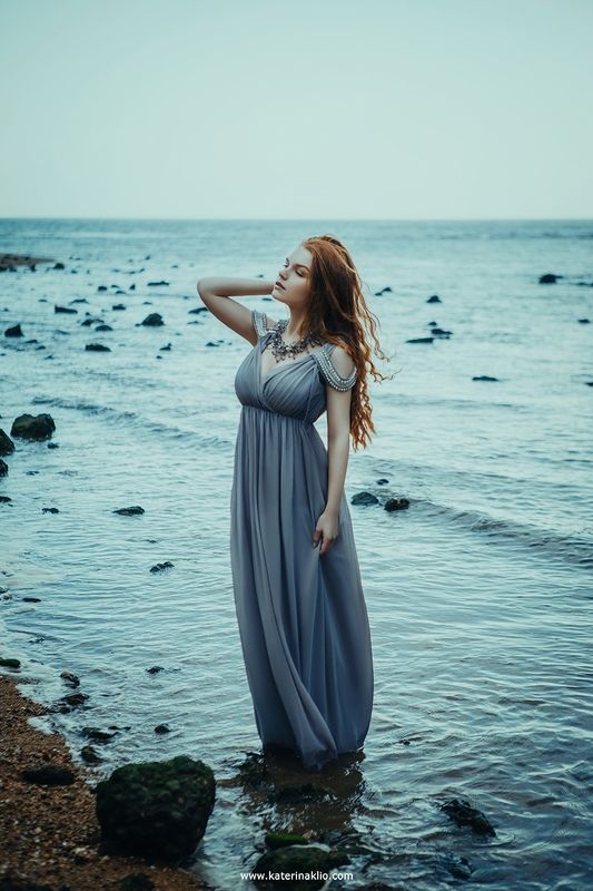 grey, mood, lonely, solitude, sea, nymph, dress, woman Grey фото превью