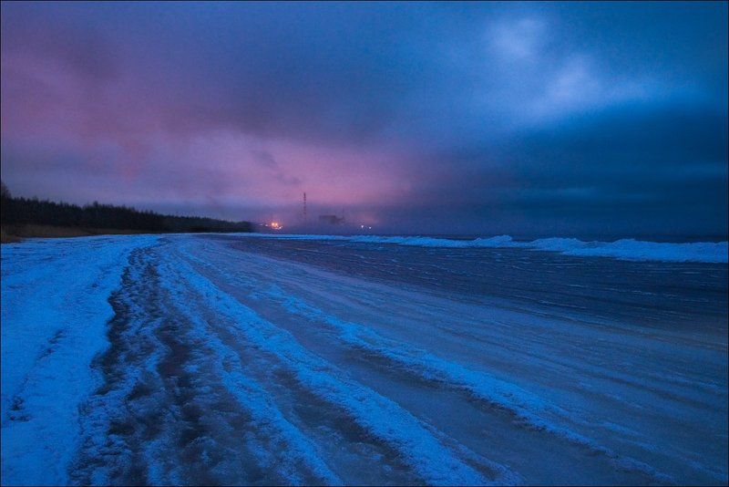 Закат, Зима, Лёд, Снег, Финский залив Замерзшие волны фото превью