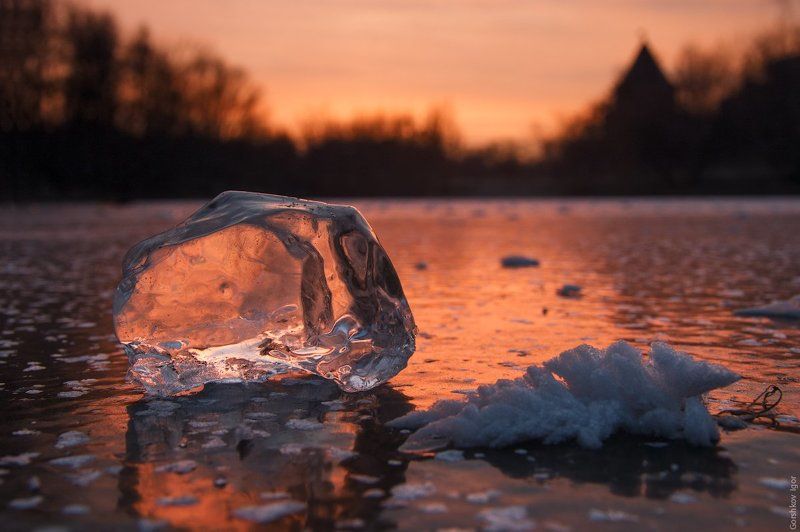 Вечер, Закат, Заморозки, Измайлово, Измайловский, Лёд, Москва, Осень, Остров, Парк, Пруд Осенний лёд в Измайлово фото превью