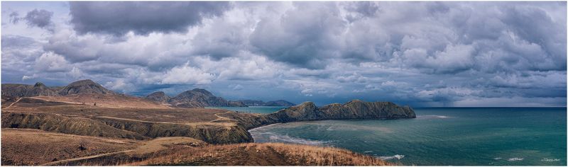 Горы, Гроза, Коктебель, Крым, Море, Мыс, Панорама, Тучи, Черное море ...Хамелеон... фото превью