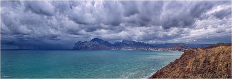 Горы, Гроза, Дождь, Коктебель, Крым, Море, Облака, Панорама, Тучи, Черное море ...Кара-Даг... фото превью