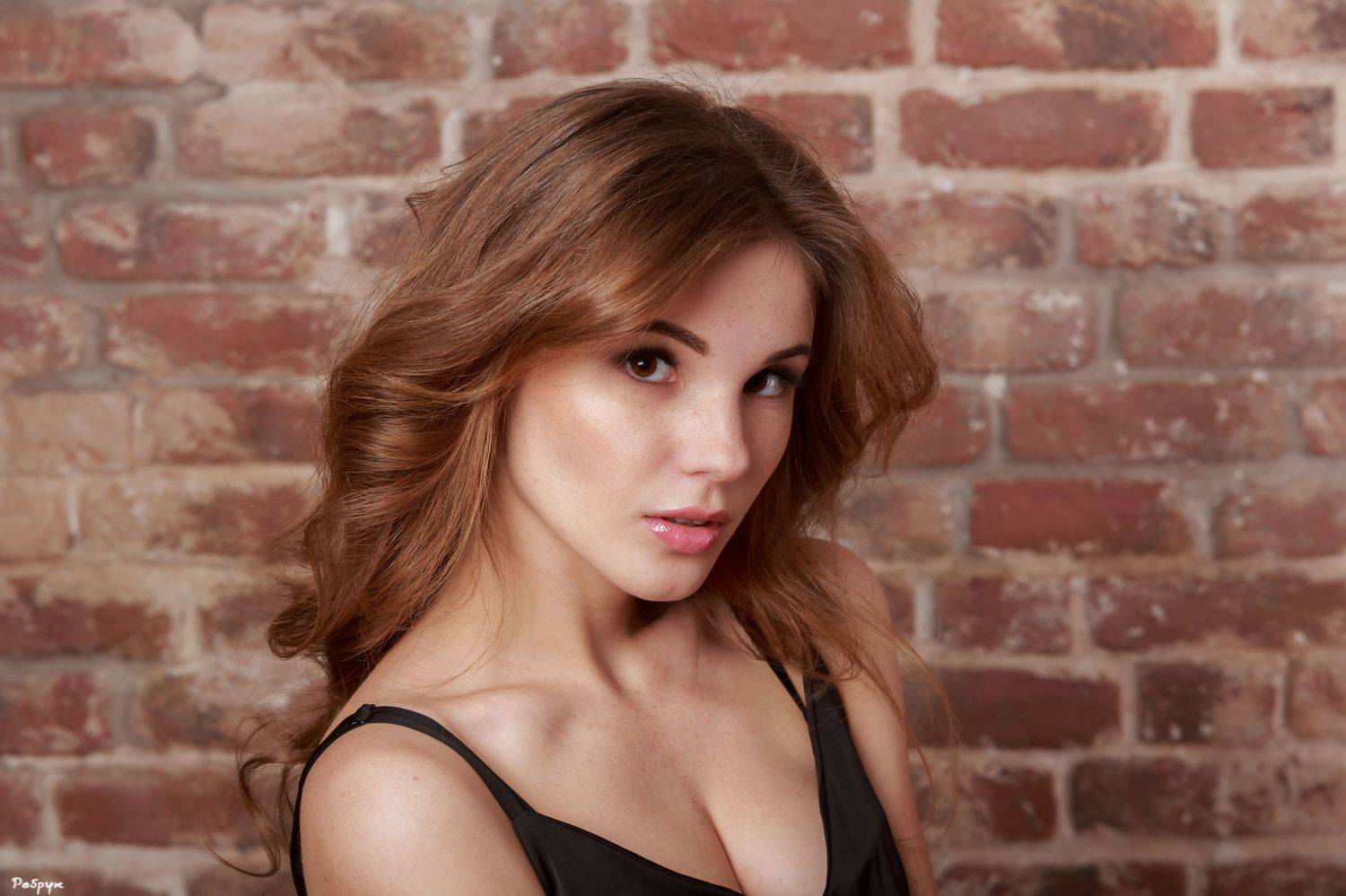 women, one person, beauty, caucasian ethnicity, adult, young adult, portrait, fashion model, brown hair, looking, fashion, looking at camera, sensuality, females, lifestyles, brick, long hair, elegance, cute, young women, Everypixel, Pavel Rebruk