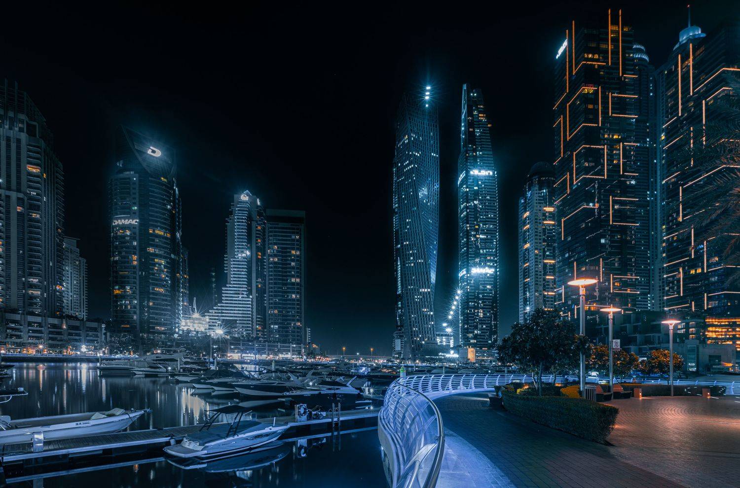 dubai, marina, dubai marina, city, town, urban, night, yacht, boat, skyscraper,, Roman Bevzenko