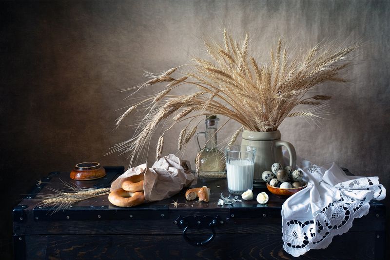 миламиронова, фотонатюрмот, stilllife, снедь, натюрмортсоснедью, молоко, злаки, бублики, перепелиноеяйцо, стакан, перекус Перекус... фото превью