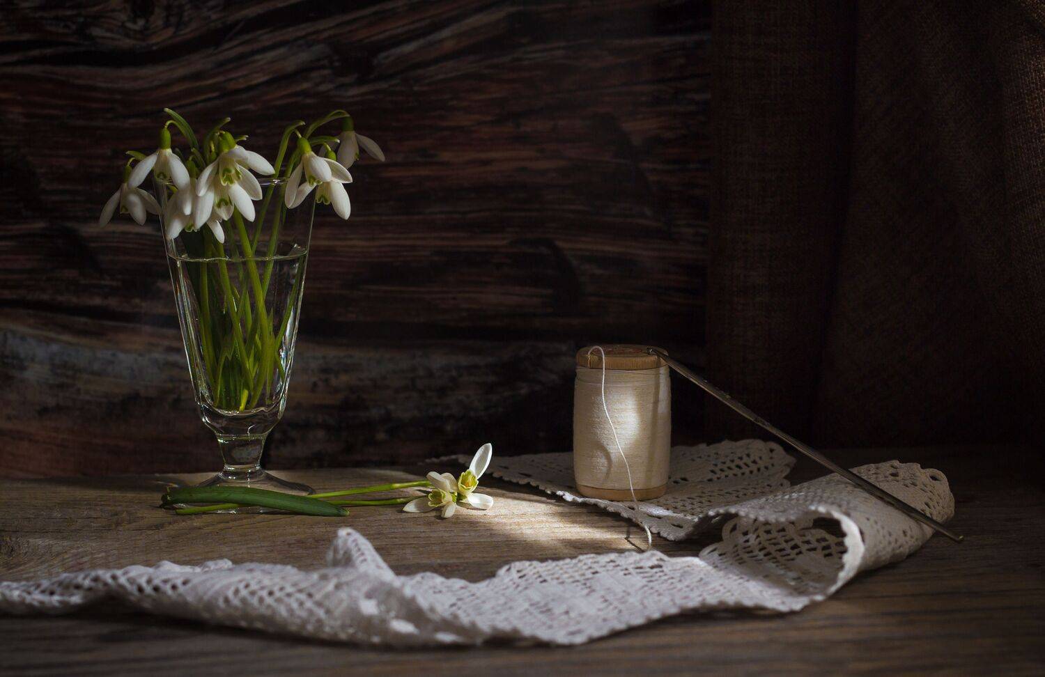 галантусы, подснежники, кружево, нитки, крючок, Хвойнова Елена