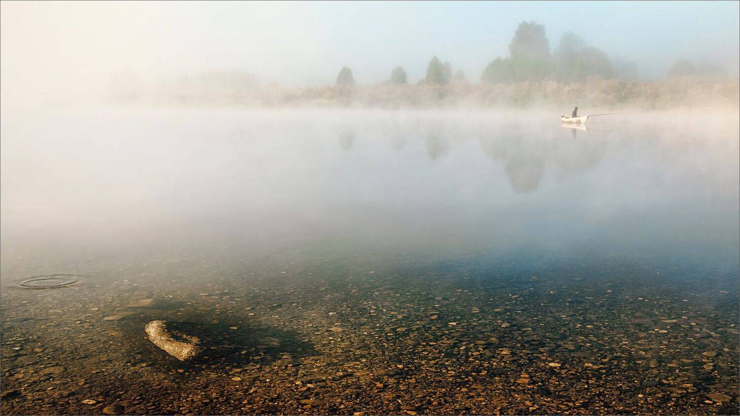 пейзаж, осень, утро, река, туман, лодка, свет, цвет, александр никитинский, Никитинский Александр