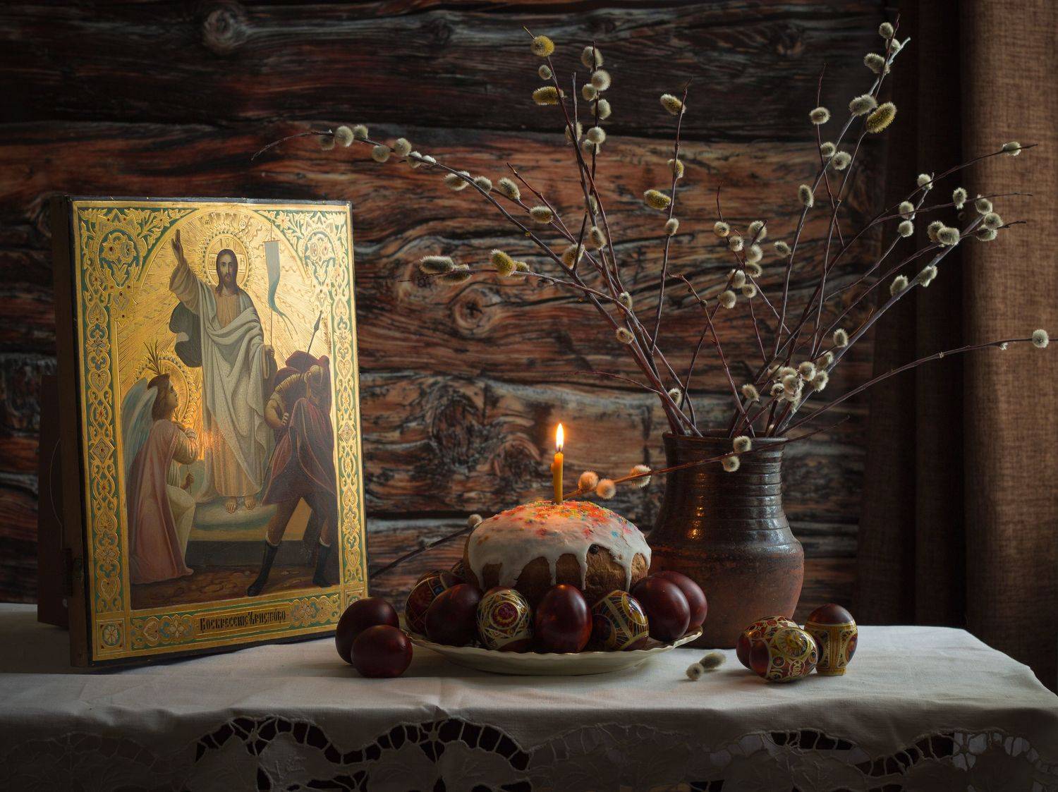 Пасха, икона, яйца, кулич, верба, воскресение, Хвойнова Елена