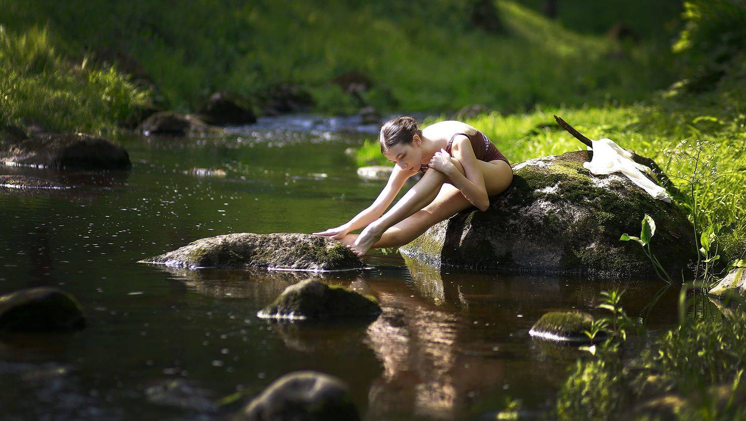 девушка, красивая, балерина, природа, жанр, ручей, портрет, Постонен Екатерина