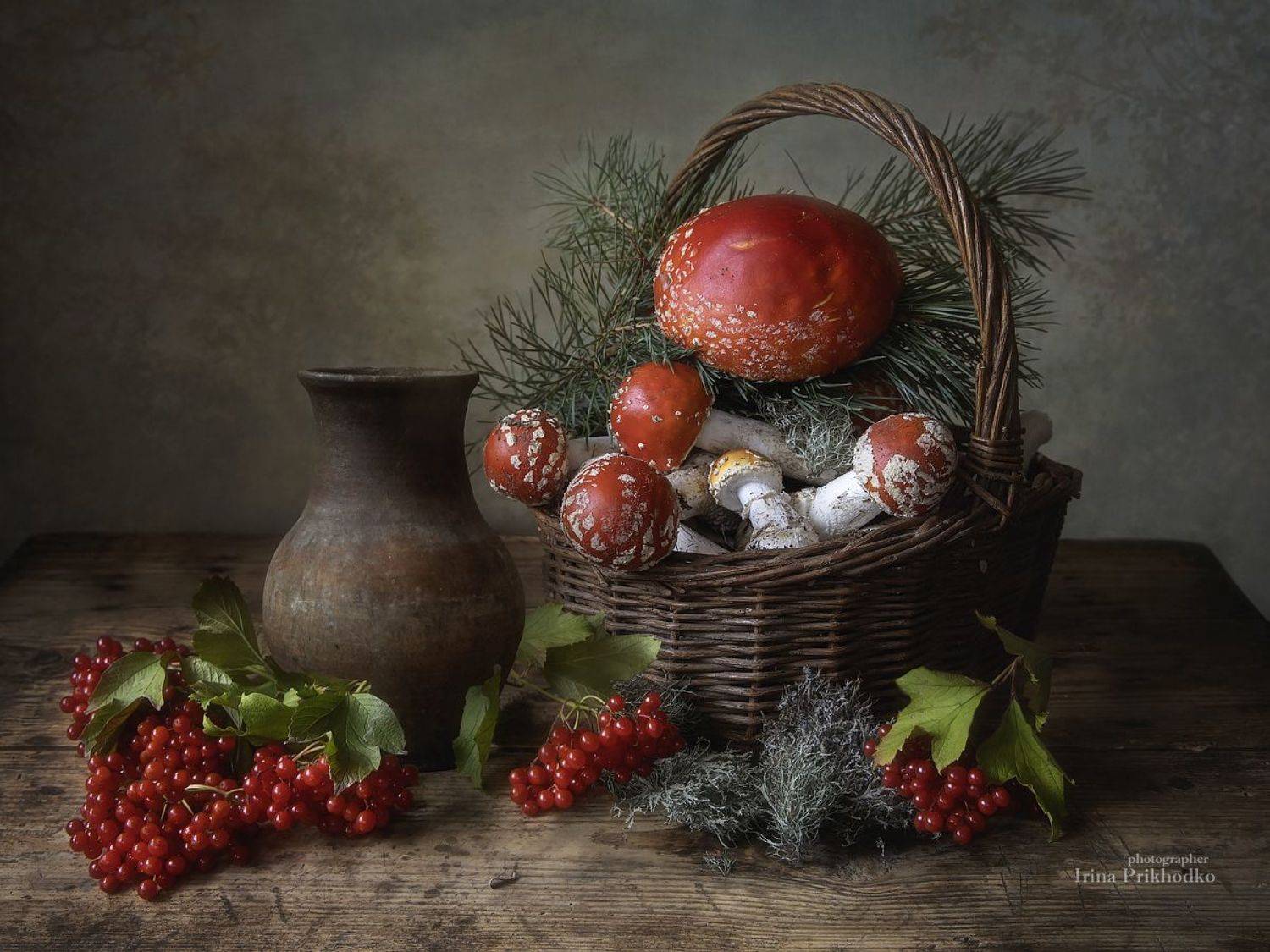 натюрморт, деревенский, калина, мухоморы, грибы,, Приходько Ирина