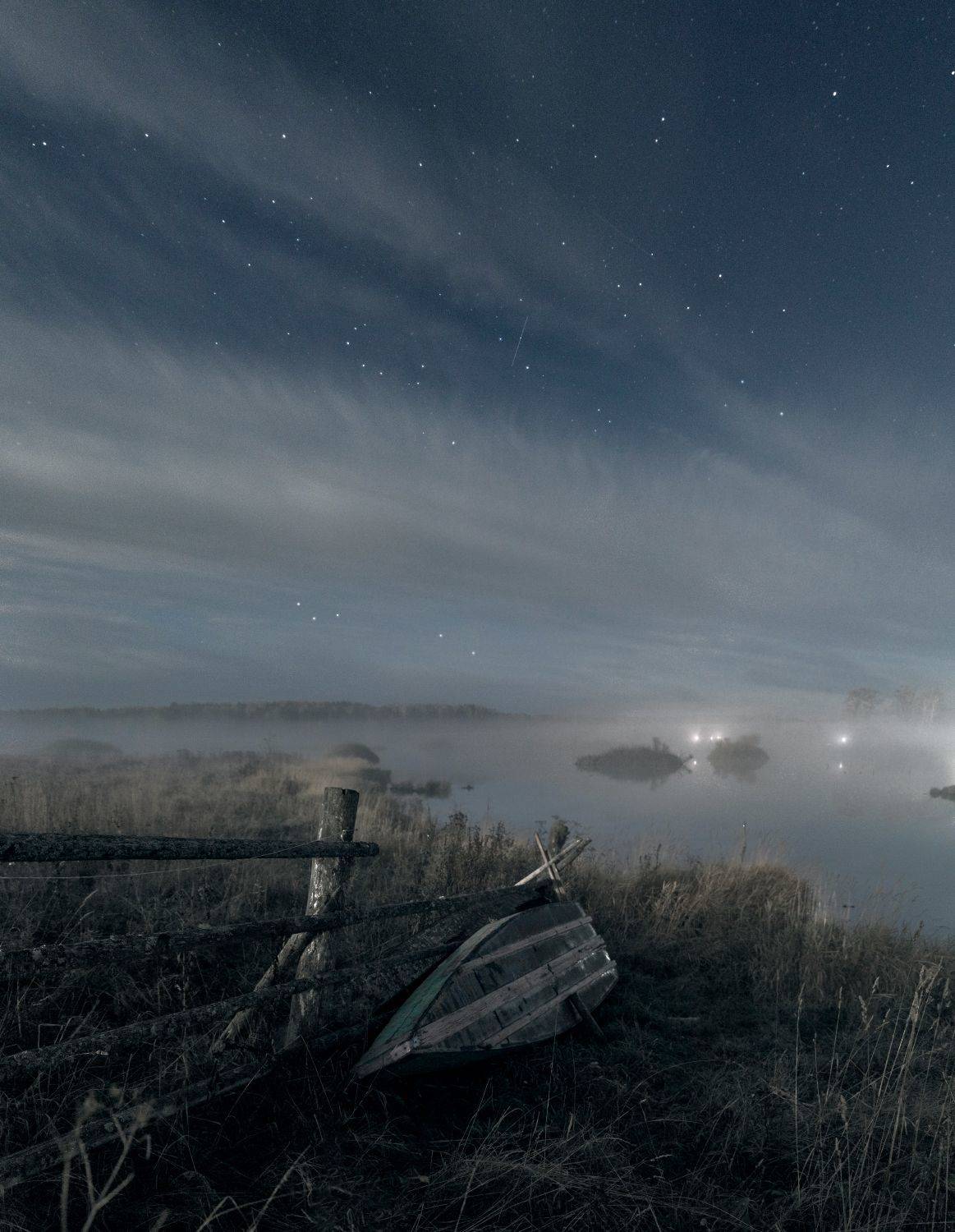 ночь туман пруд осень, Сергей Буторин