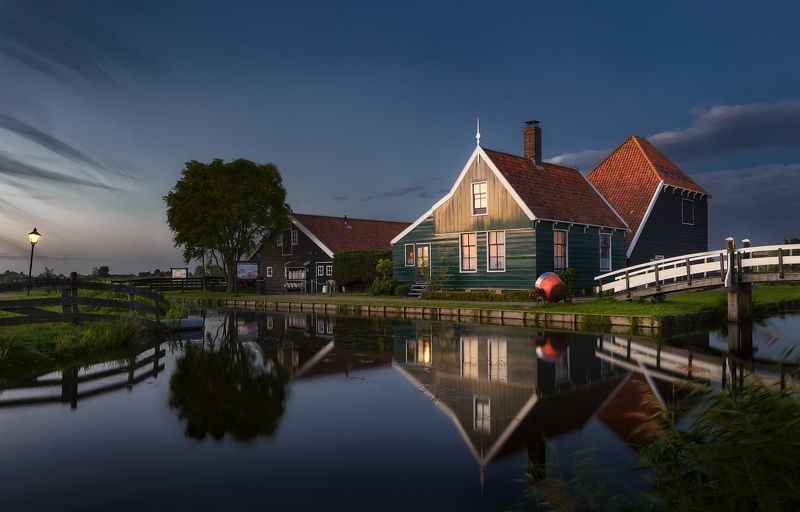дом, закат, рассвет, вечер, ночь, озеро, река, деревня, село, голландия, нидерланды, мост, dusk, village, house, evening, night, town, netherlands, holland, pond, river, lake Голландская деревушка / Dutch village фото превью