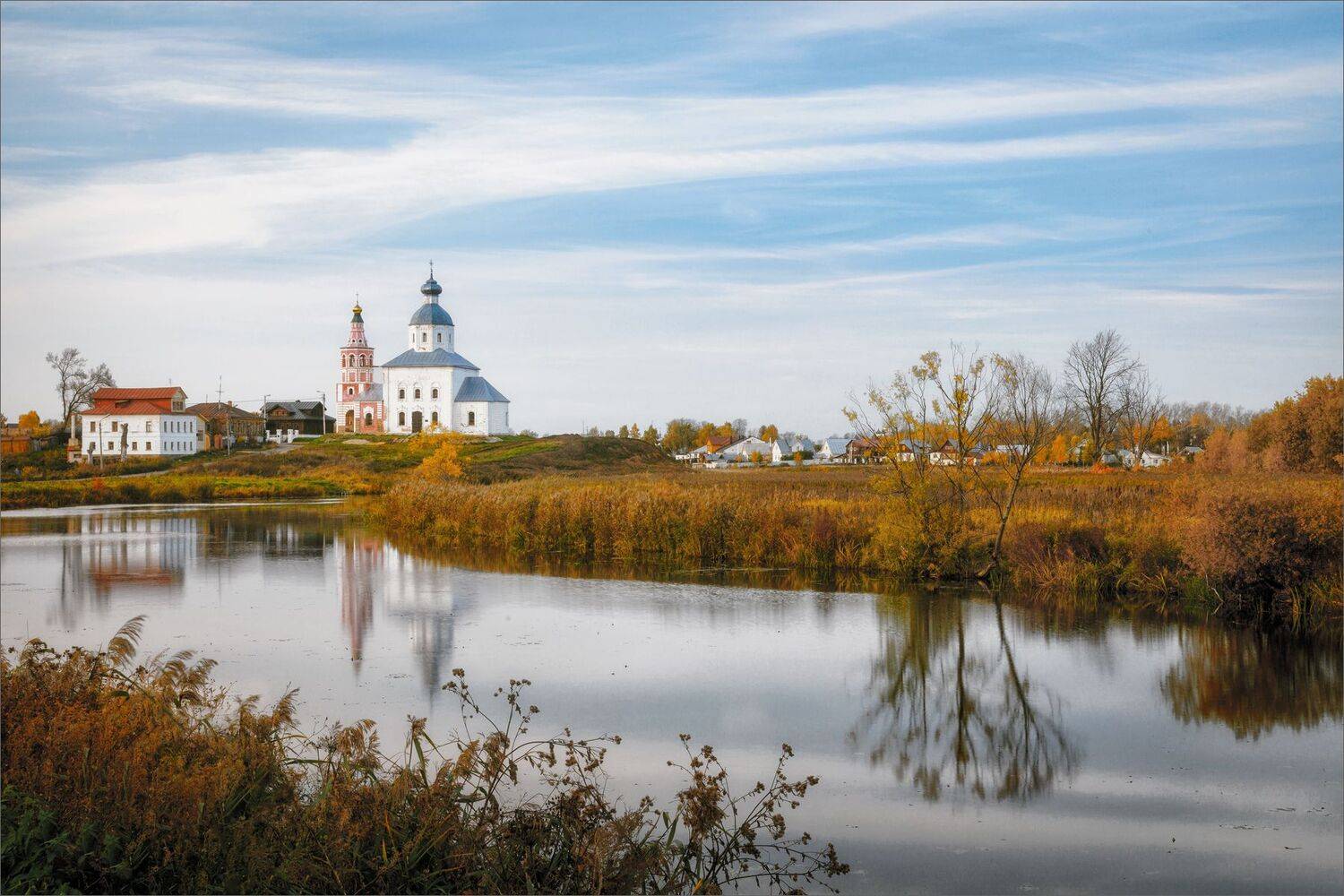 пейзаж, осень, вечер, закат, храм, река, отражение, свет, цвет, александр никитинский, Никитинский Александр