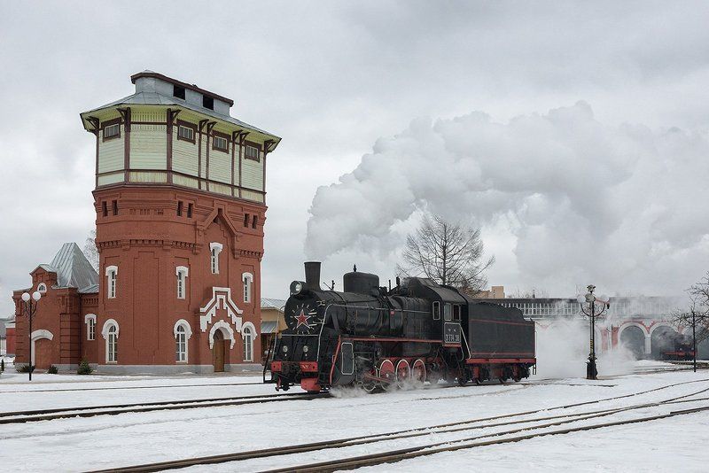 Водонапорная башня, Депо, Железная дорога, Паровоз, Подмосковная, Поезд, Рельсы, Ржд, Станция, Эр 774-38 Подмосковная. Маневровые работы. фото превью
