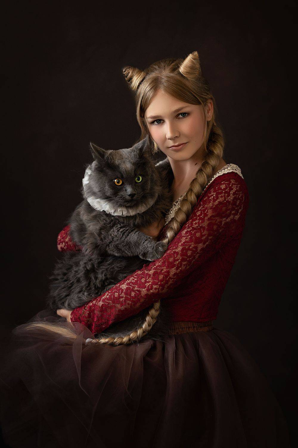 девушка, портрет, дети, фото с животными, кот, Елена Чернигина