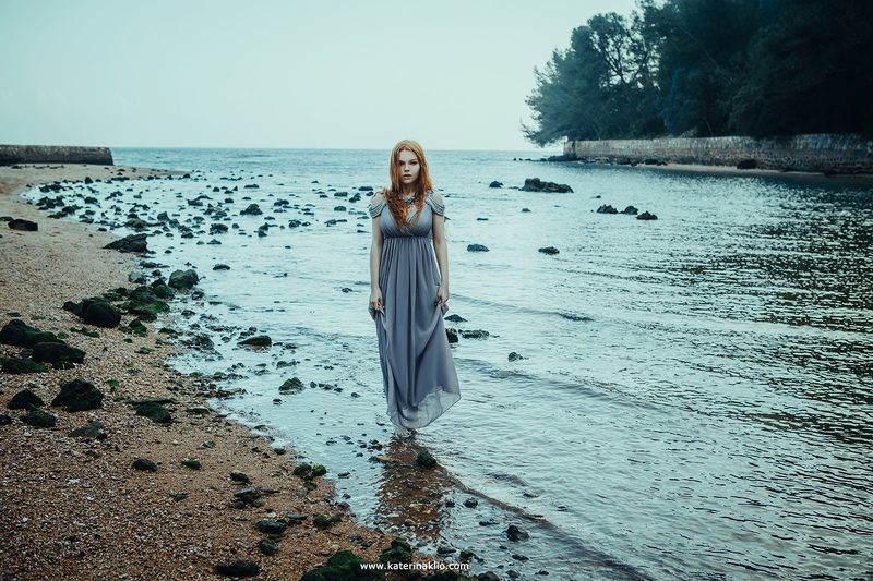 grey, mood, lonely, solitude, sea, nymph, dress, woman Grey фото превью