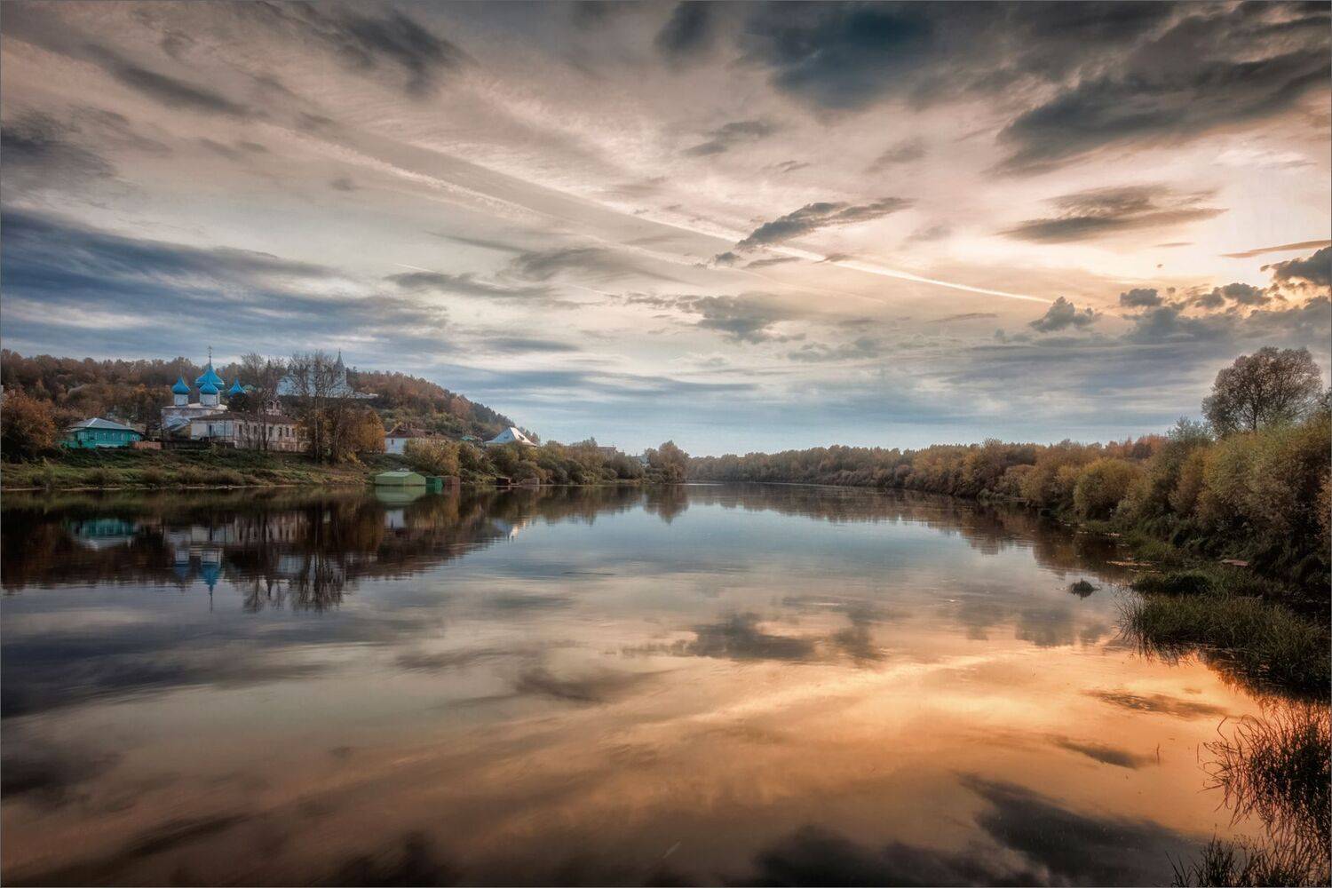 пейзаж, архитектура, река, город, отражение, осень, вечер, свет, цвет, александр никитинский, Никитинский Александр
