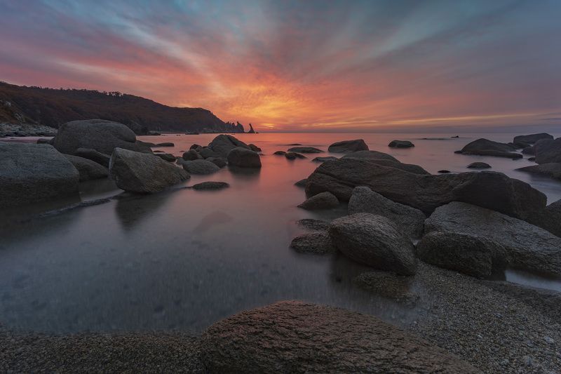 заря, море, мыс  фото превью