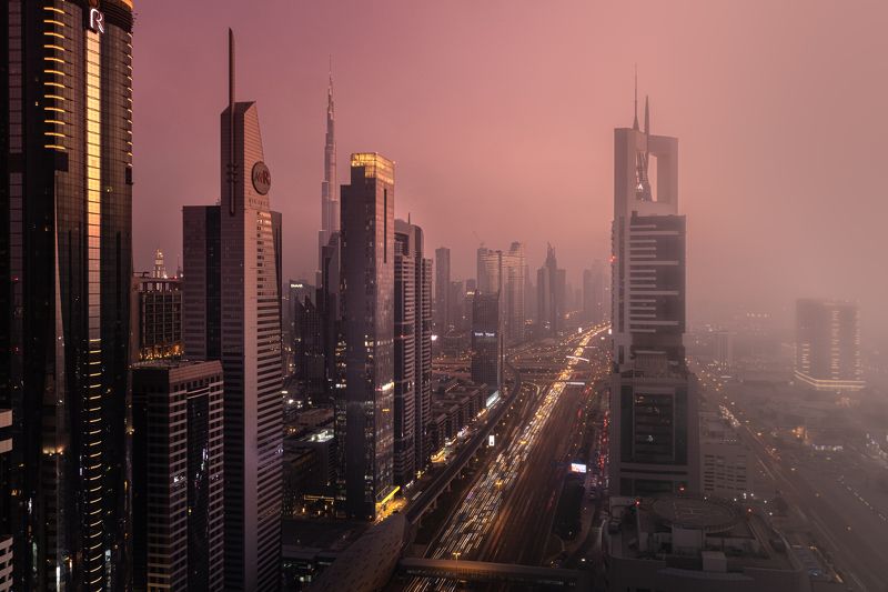 dubai, uae, street, city, urban, emirates, evening, sunset, dusk,  Dubai Streets фото превью