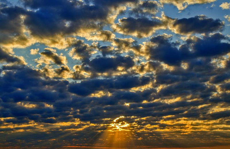 небо, рассвет, облака, природа, пейзаж, солнце, лучи Рассвет фото превью