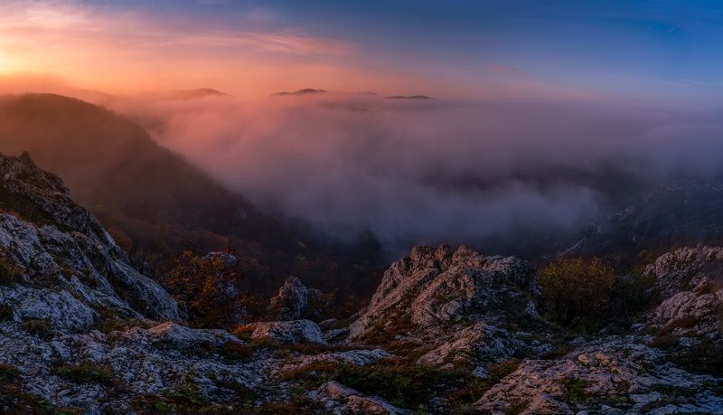 Sunrise, mountains, fog, inversion, clouds, nikon Morning inversion фото превью
