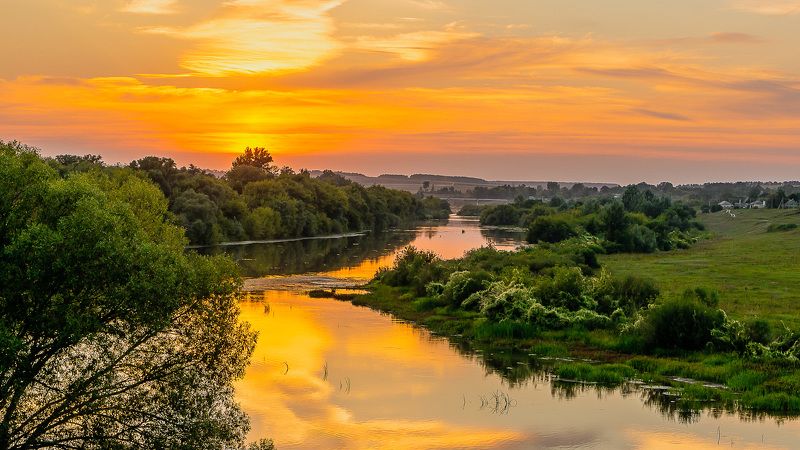 река быстрая сосна, вечер, вечерняя заря, Вечерняя заря.догорает фото превью