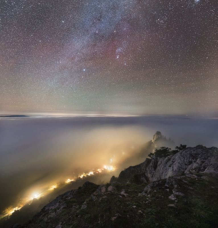 landscape, tree, stars, night, panorama Noční Vršatec фото превью