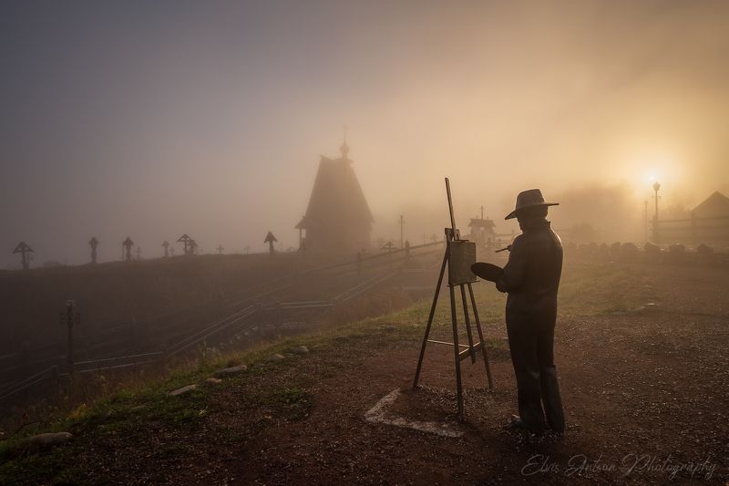 осень, плёс, ивановская область, туман, храм, левитан Осеннее утро на горе Левитана фото превью