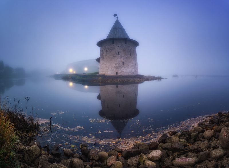 псков, пейзаж, Синий час фото превью