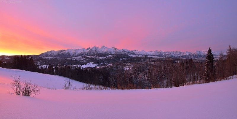 belianske tatry, татры, белянские татры, высокие татры, горы, панорамы, рассвет, яркий рассвет, зима, зимний рассвет, рассвет в горах Панорама Белянских Татр на январском рассвете фото превью