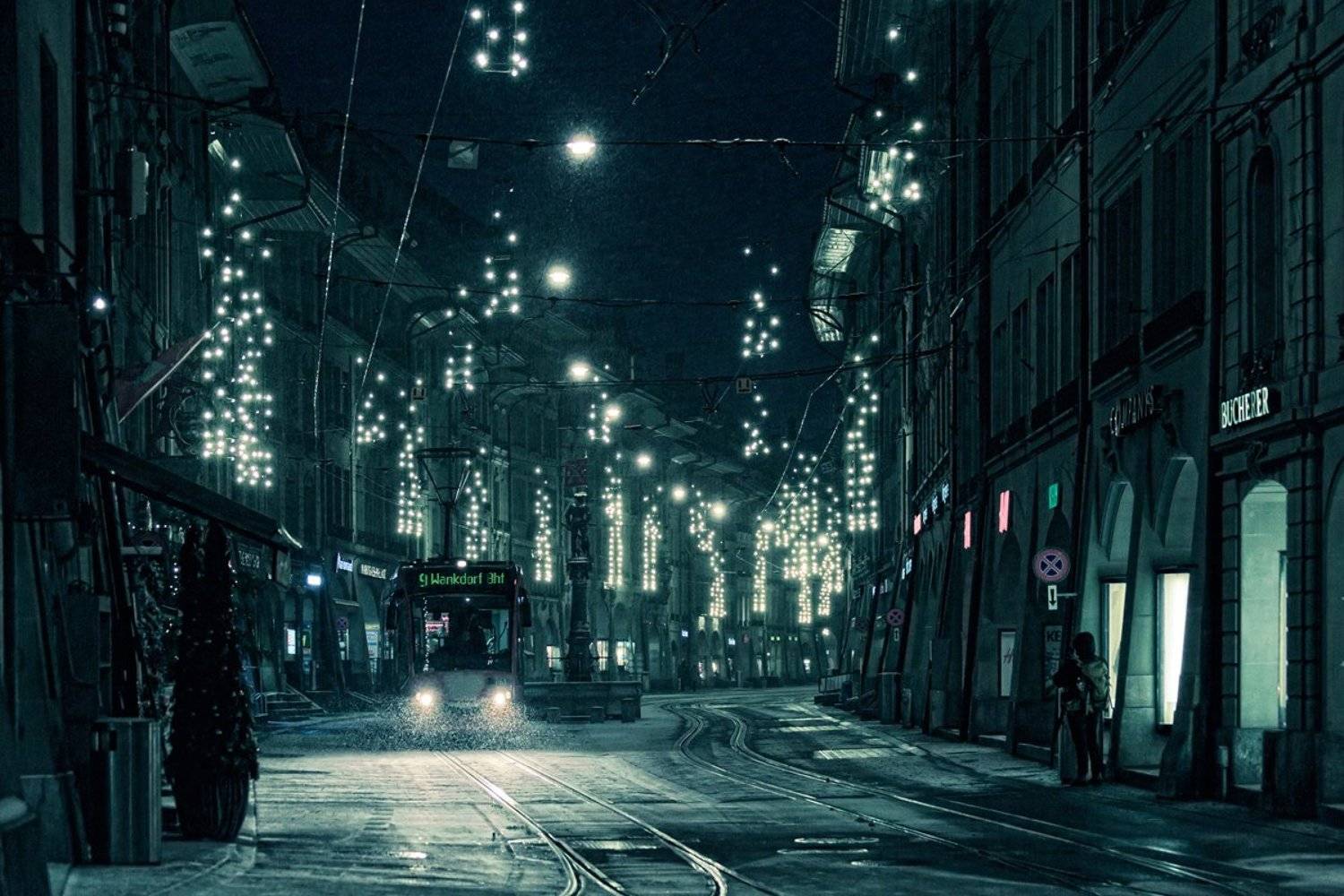 Берн, Вечер, Снег, Швейцария, Sam