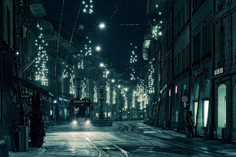 Берн, Вечер, Снег, Швейцария Вечерний Берн фото превью