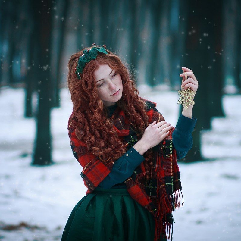 christmas, 85 mm 1.8, portrait, red hair Зимняя сказка фото превью