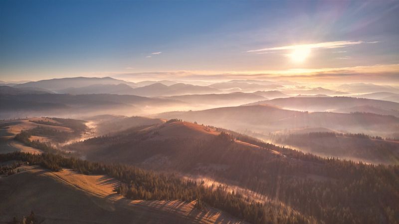 горы, карпаты, ноябрь, осень, панорама, рассвет, туман, украина, утро Утро над Пилипцом фото превью