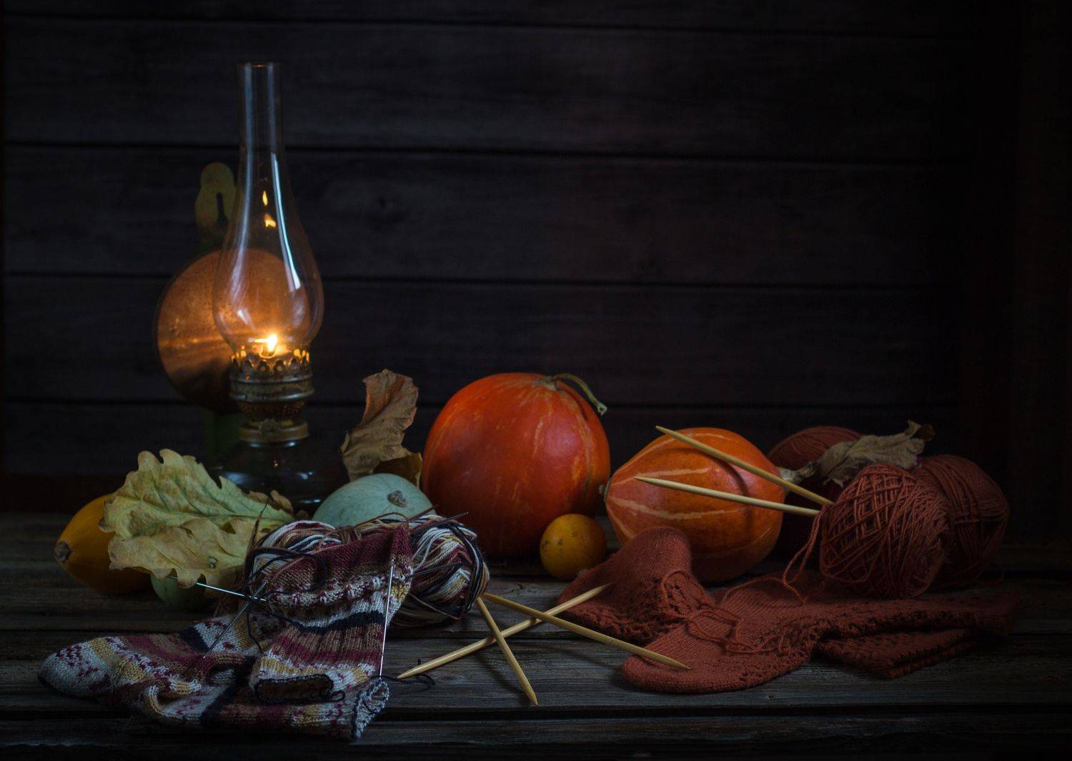 носки, вязание, лампа, тыквы, спицы, клубок, шерсть, , Хвойнова Елена