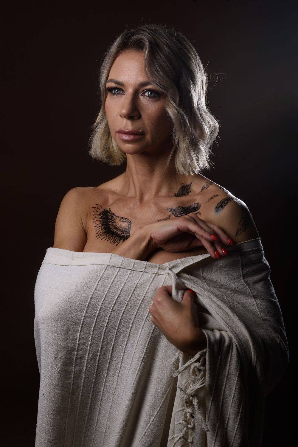 женщина, татуировка, студия, портрет, гламур, ткань, Максим Михайлов