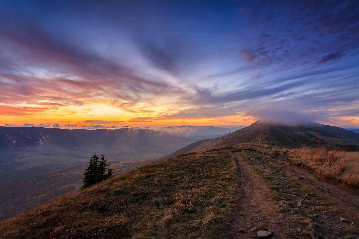 bieszczady, moutain, sunser, clouds, colors, autumn, road, peak, fog,  Mirosław Pruchnicki