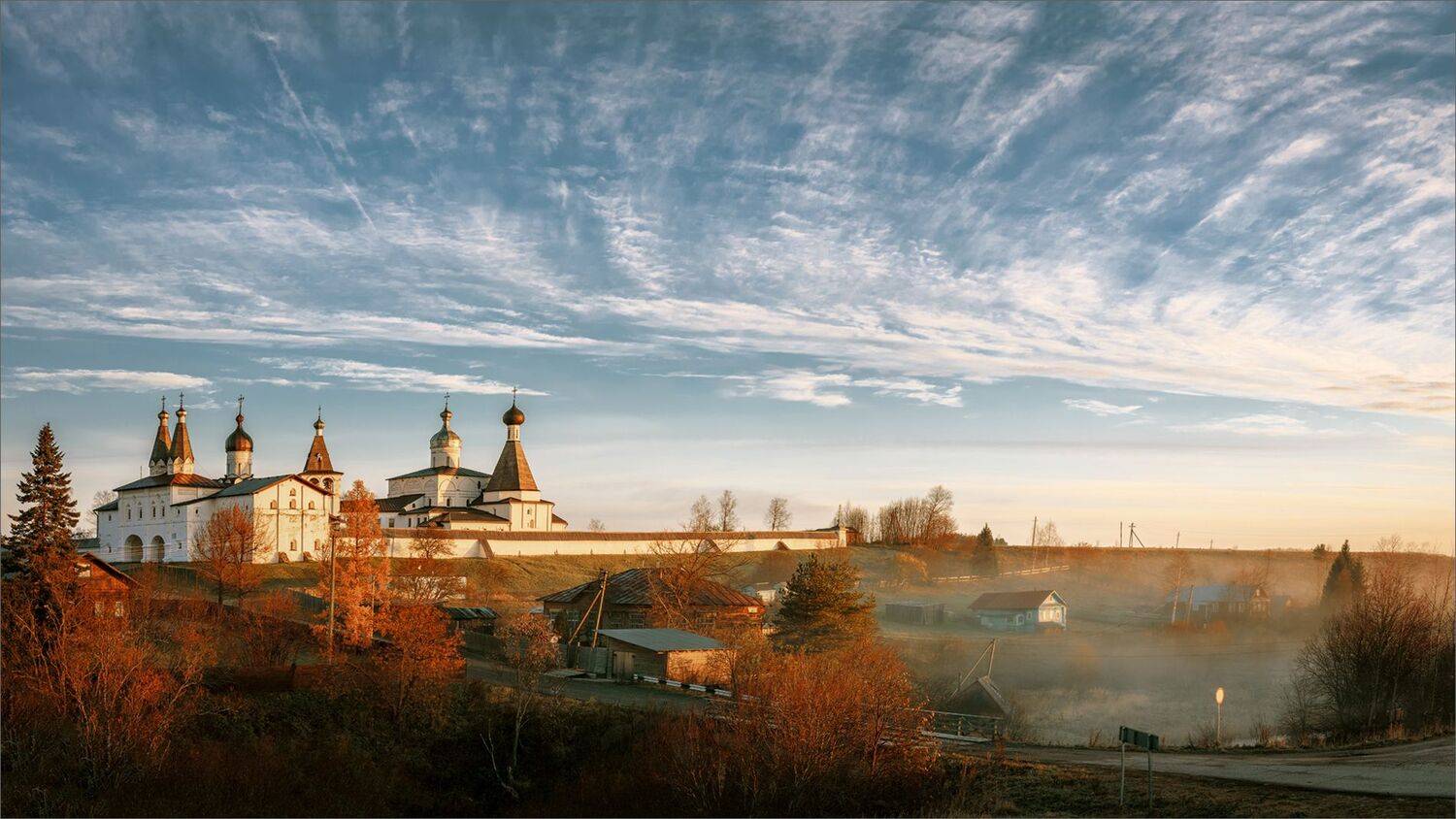 пейзаж, архитектура, монастырь, осень, утро, свет, цвет, панорама, александр никитинский, Никитинский Александр