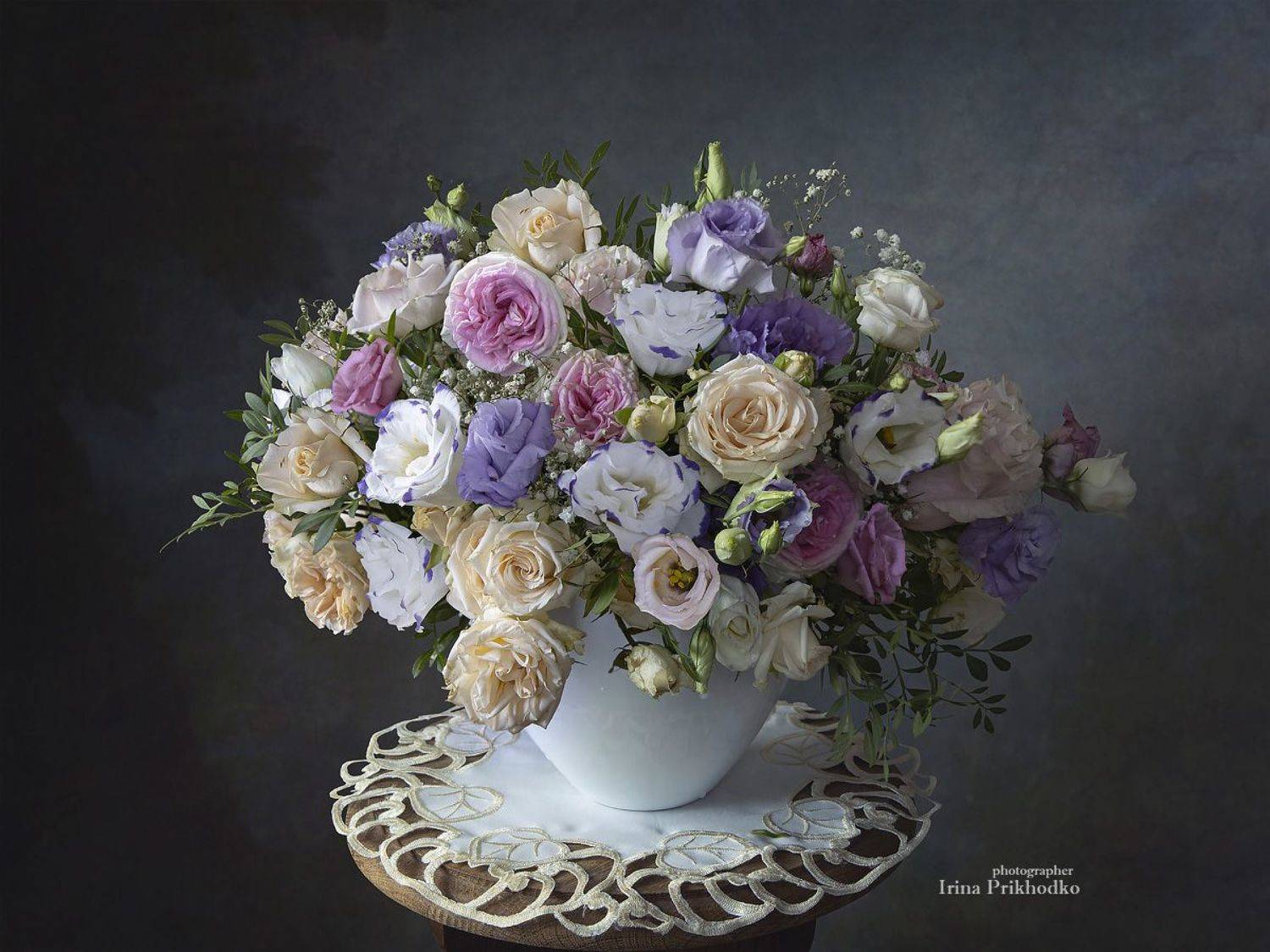 натюрморт, цветы, эустомы, розы, букет, Приходько Ирина