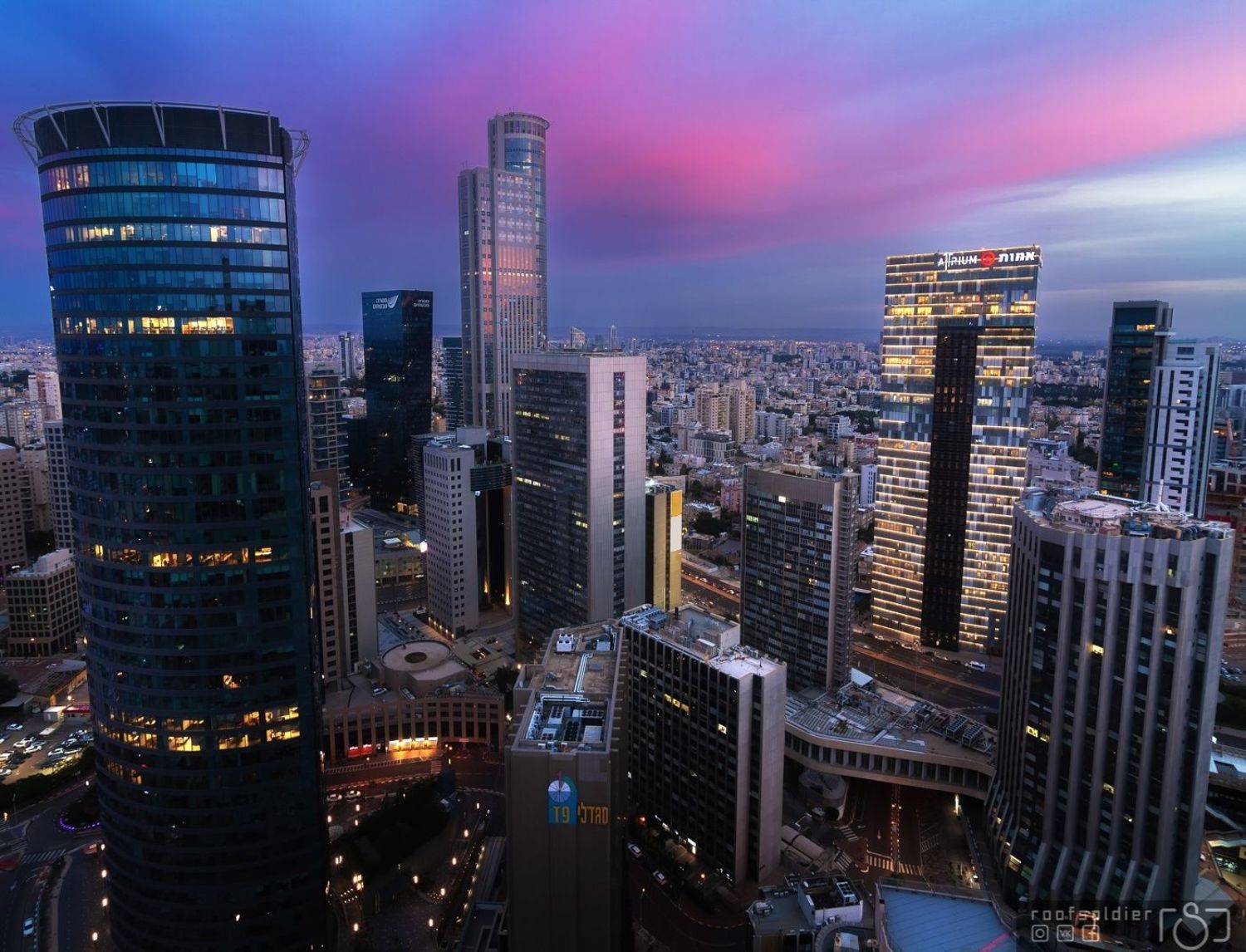 Tel aviv, Israel, city, urban, architecture, cityscape, above, sunset, sunrise, skyscraper, Ramat Gan, roofer, roof, Голубев Алексей