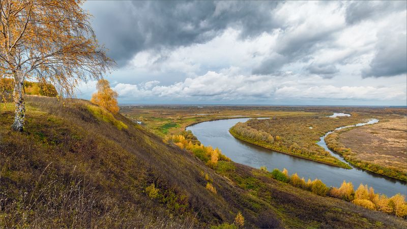 пейзаж, осень, река, берёзы, небо, облака, свет, цвет, александр никитинский Осенний полдень... фото превью