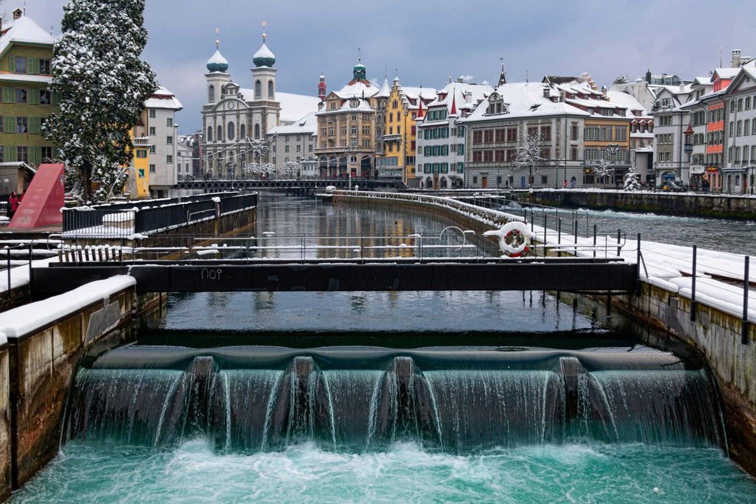 Город, Зима, Люцерн, Снег, Швейцария, Sam