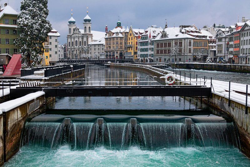 Город, Зима, Люцерн, Снег, Швейцария Зимний Люцерн фото превью
