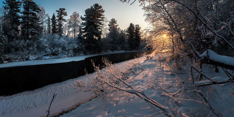 снег, солнце, утро, пейзаж, река Пока река еще не встала фото превью