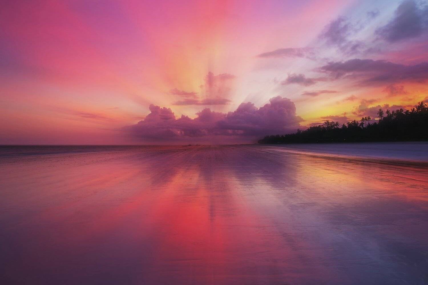 пляж, море, океан, побережье, береговая линия, закат, рассвет, небо, облака, яркое, красный, Михаил Туркеев